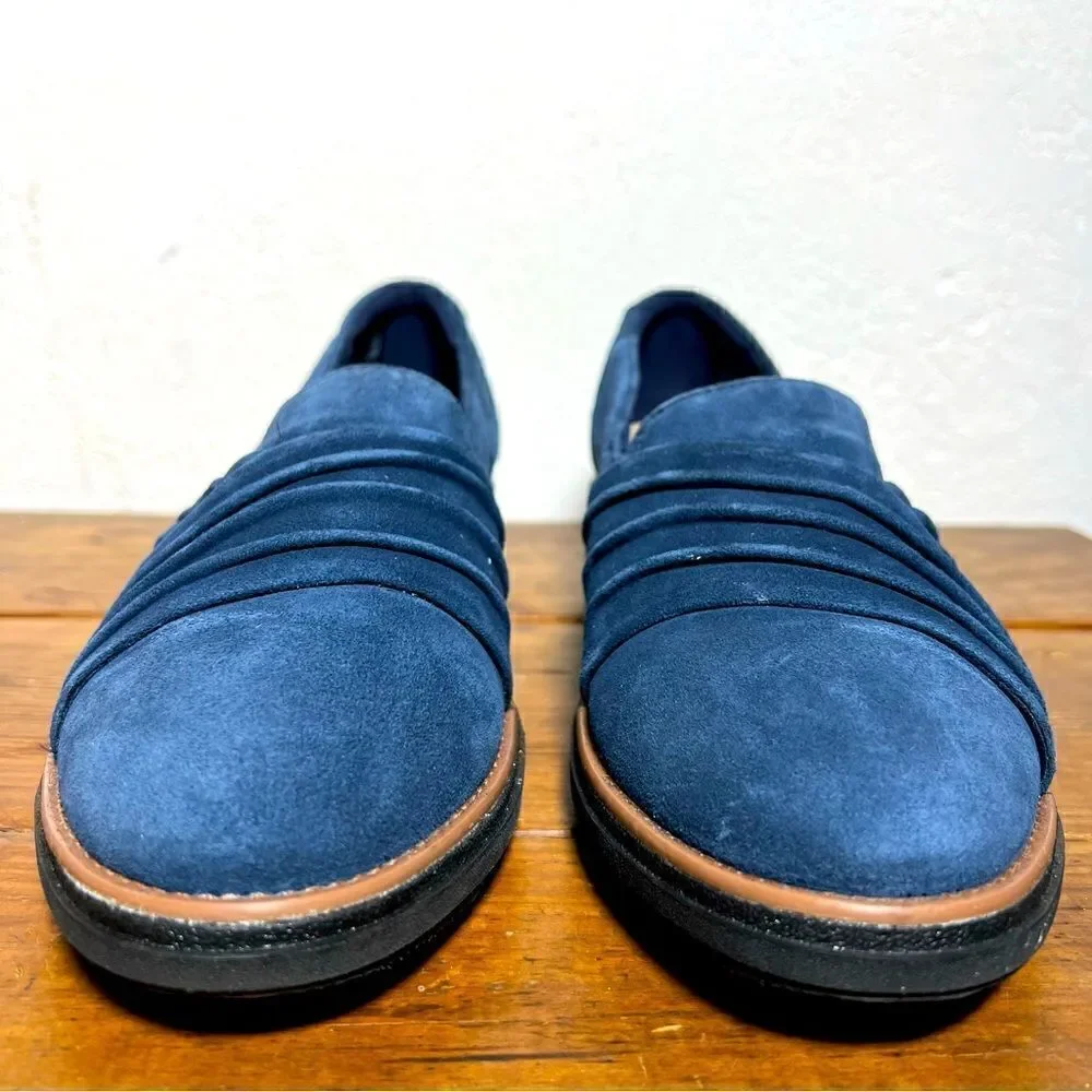 Clarks Collection‎ Sharon Villa Slip On Loafers Blue Suede Flatform Womens 9.5